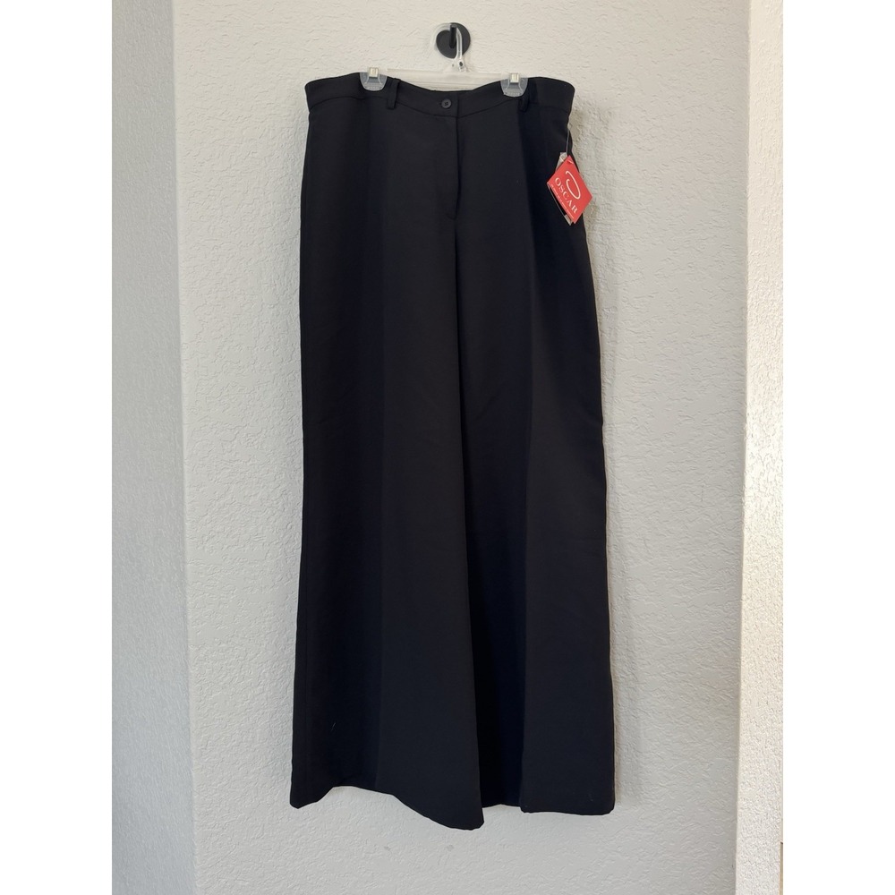 Oscar De La Renta Women Black Side Zipper Pull On Wide‎ Leg Trouser Pant Size 14